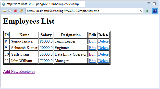 Spring MVC CRUD示例